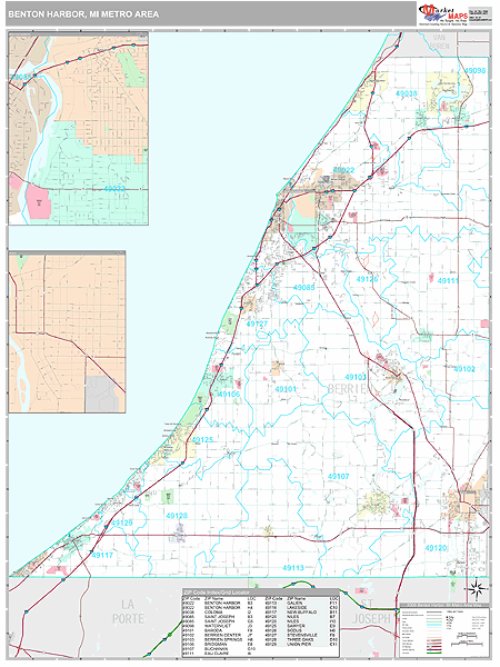 Benton Harbor Metro Area Zip Code Wall Map